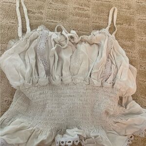 White Ruffled Smocked Tank Top